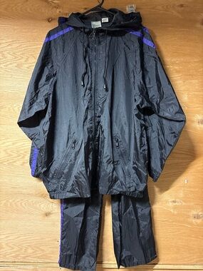 Shedrain Vintage Black Windbreaker Jacket and Pants with Purple Trim
